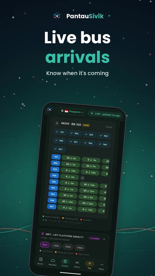 PantauSivik app screen: Live bus arrivals